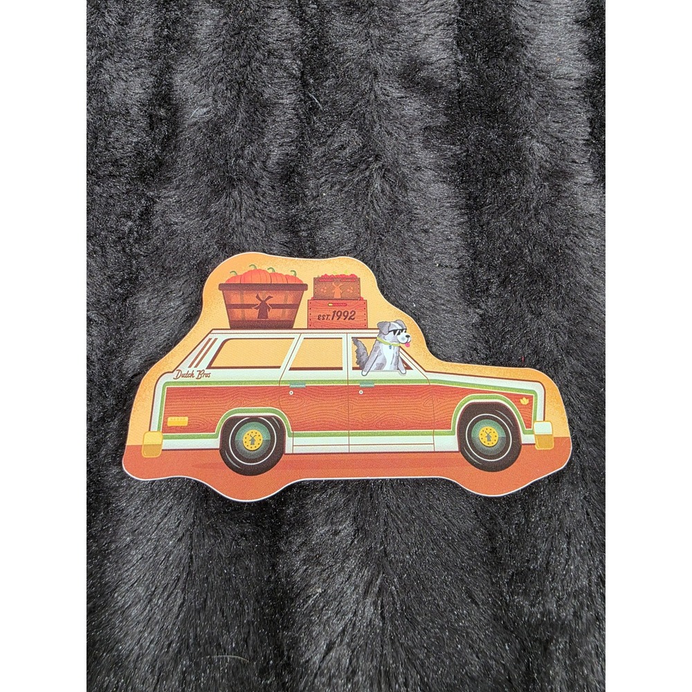 Dutch Bros Coffee Station Wagon Pumpkin Dog Sticker Collectible 1992 Est Orange